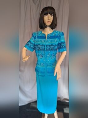 Koret Blue Floral Two-Piece Skirt Set